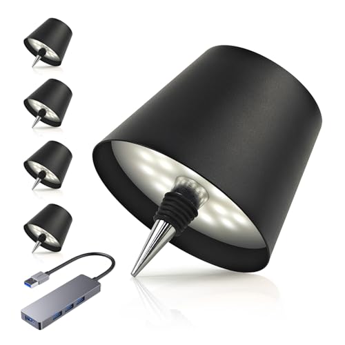 MU LIN lampada per bottiglia Ricaricabile, lampada da tavolo senza fili, Controllo Touch da 3 Modalita Temperatura di Colore, Dimmerabile, per Soggiorno, Ristorante,NERO