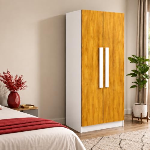 Image of Bniture 2 Door Wardrobe for Bedroom | Almirah for Clothes with 4 Shelves | Spacious Storage Cupboard for Bedroom | Wooden Wardrobe (46D x 80W x 182H CM) | 3 Years Warranty | Frosty White & Giant Wood