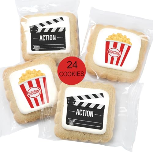Image of Movie Night Cookies Party Favors | Individually Wrapped 24 Pack Cookie | Movie Night Theme Birthday Kids Adults Treats snacks