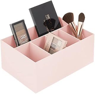 mDesign Bathroom Tidy Organiser for Dressing Table and Sink  BPA-Free Plastic Cosmetic Organiser  Modern Bathroom and Kitchen Organiser with 5 Compartments  Light Pink