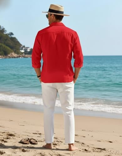 Image of Combo of Men's Casual Cotton Blend Shirt || Long Sleeve Button Down with Spread Collar | Lightweight Breathable Fabric | Stylish Solid Shirt for Beach, Office & Everyday Wear Pack of 2