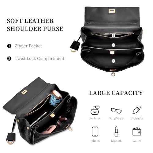Image of hedexe Genuine Leather Tote Bag for Women: Soft Cowhide Shoulder Handbags for Ladies - Satchel Purse for Travel Work(Large)