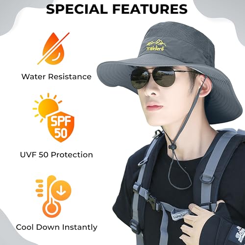 Image of Kraptick Headwear Hat - Lightweight Sun Hat with Foldable Boonie Cap Travellero Round Hat for Travel, UV Protection Summer Cap & Chin Strap with Adjustable Toggle for Secure Fit