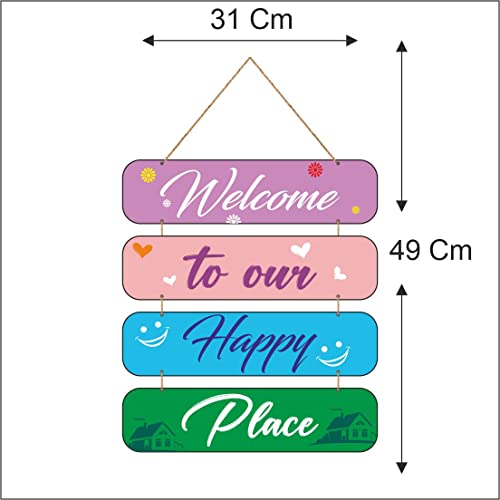 Image of Zesta Happy Place Wooden Wall Hanging Decorative Items /Hanging Home Wall Decor Items /MDF Decoration Items /Cute Wall Art For Living Room /Home Decor Items Living Room