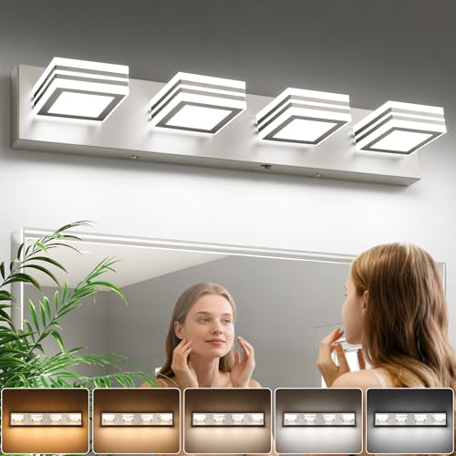 Image of SOLFART Bathroom Vanity Light Over Mirror - 4 Light Led Vanity Light Fixture 26inch Matt Lights for Medicine Cabinet 5CCT Dimmable