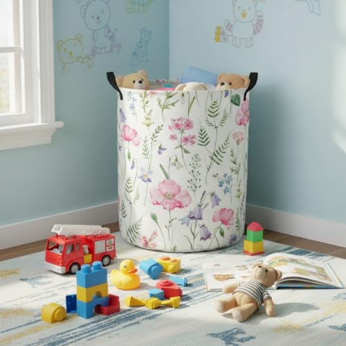 Image of Baby Laundry Hamper kids laundry Basket Waterproof Laundry Bag for Bedroom Clothes Organizer Room Decor(Pink Flower)