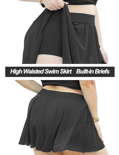 Womens Plus Size High Waisted Swim Skirt Cover Up Split Golf Skort Built　in Brief High Rise Bikini Bottom Only 20254