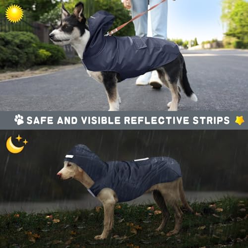 Idepet Regenmantel für Hunde mit Kragenloch Wasserdicht Reflektierend Winddicht Poncho Regenjacke mit Kapuze Hunde Regenschutz für kleine mittelgroße und große Hunde