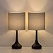 HAITRAL Small Table Lamps - Vintage Bedside Nightstand Lamps Set of 2 for Bedroom, Office, College Dorm with Metal Base & Fabric Lamp, Gray