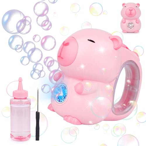 Capybara Bubble Machine, Capybara Birthday Party (Pink) Automatic Bubble Machine with LED, Cute Capybara Bubble Maker for Kids, Toddlers Indoor & Outdoor Summer Toys, Gift for 3+ Years Old