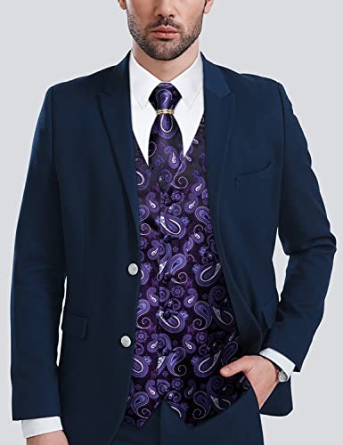 Dibangu Purple Suit Vest For Men Woven Paisley Tuxedo Waistcoat Tie Handkerchief Cufflinks Tie Ring Wedding #TOP2