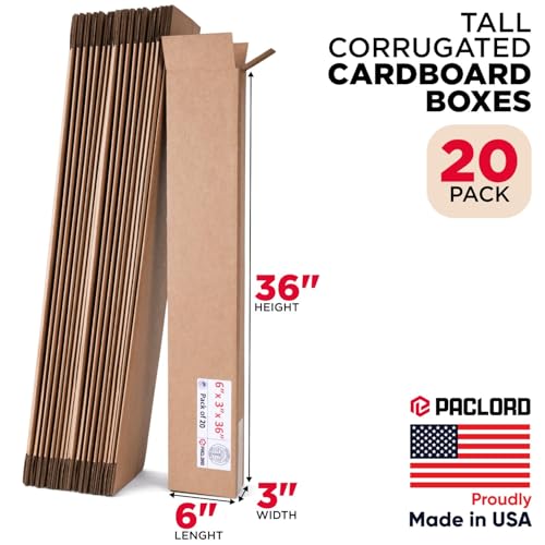 Image of Tall Cardboard Boxes 6 inchL x 3 inchW x 36 inchH (Pack of 20) - USA-Made Packing Boxes for Moving, Shipping, or Storage - USPS, UPS, FedEx Approved - Professional Packing Supplies for Moving