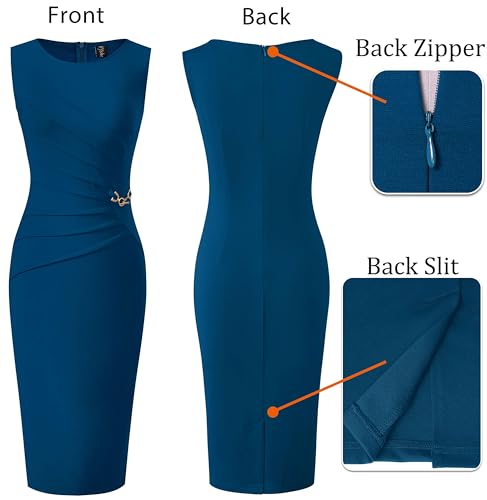 Image of VFSHOW Womens Work Office Business Casual Sleeveless Ruched Elegant Professional Church Cocktail Party Pencil Sheath Dress