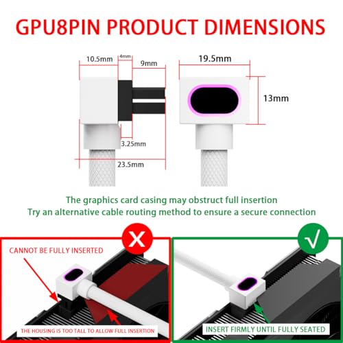 Image of 8PIN GPU Extension Cable, ARGB PC Cable with 5V 3Pin,18AWG 90 Right-Angle Design for Cleaner PC Builds,Male-to-Female Connectors Suitable for Various GPU and Power Supply.30CM(White-GPU-Clip B)