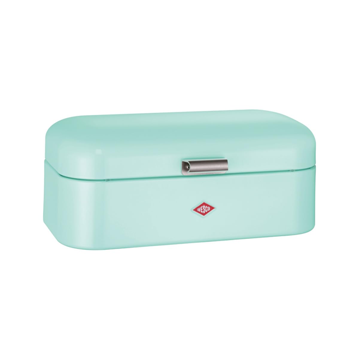 WESCO Grandy bread bin in mint colour, powder-coated sheet steel, ventilation holes and sturdy handle