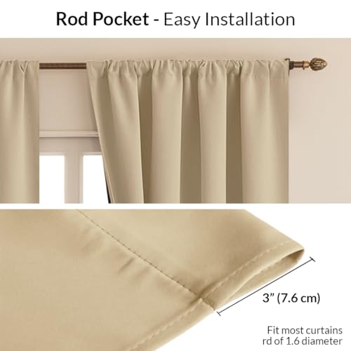 Image of HOMEMONDE Window Curtains 6 Feet Pack of 2 - Thermal Insulation 90% Blackout Curtain with Rod Pocket Style, Fade Resistant & Black Backing Drapes - (72 Inch, Solid Beige)