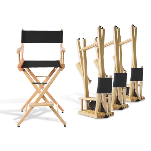 Filmcraft Tall Director's Chair with Natural Frame and Black Canvas 4 pack