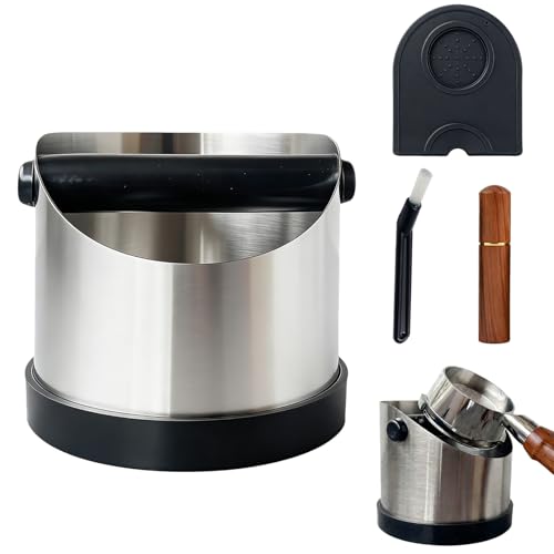 700ML Stainless Steel Coffee Knock Box with Accessories - Includes Coffee Brush, Distribution Tool & Tamping Mat for Effortless Grounds Disposal