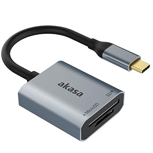 Akasa USB 3.2 Type-C Dual Card Reader | Up to 5 Gbps | USB-C to MicroSD/SD Card Reader | Memory Card Reader | Space Grey | Designed for Phones, Tablets, Laptops, Drones | AK-CR-10BK