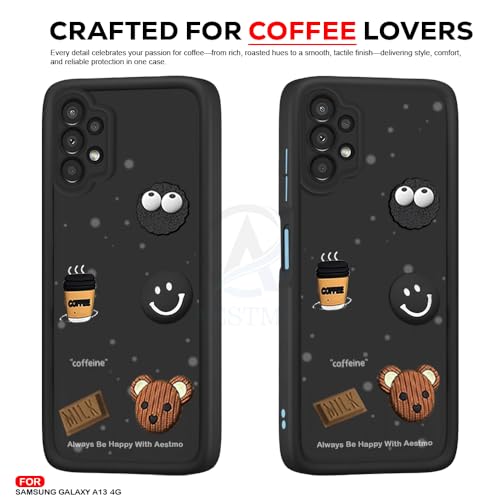 Image of AESTMO Back Case Cover for Samsung Galaxy A13 4G | Cute Fun Cartoon 3D Ball | Coffee Silicone Case | Full Body Protection | Camera Protection Back Cover for Samsung Galaxy A13 4G (Black)