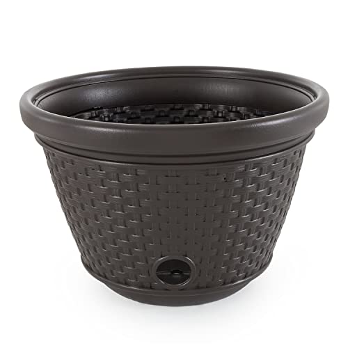 Suncast 4 Pack Wicker Hose Pot, Decorative Resin Garden Hose Storage, 100ft 5/8in Standard Vinyl Hose Capacity with 4 Drain Holes, 18in x 12in, Java - image 3