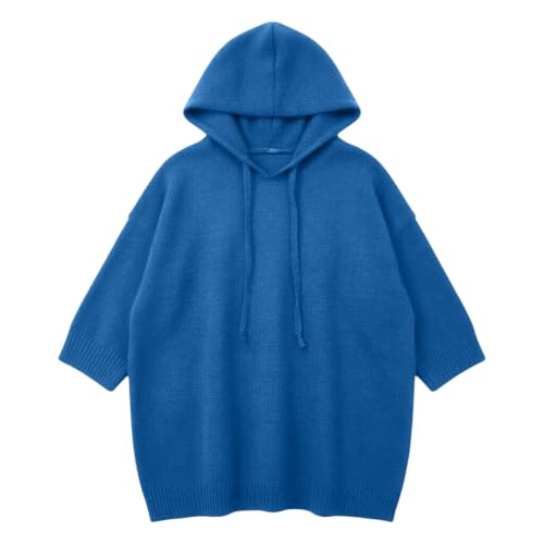 Hooded Sweater Women 3/4 Sleeve Hoodies Drawstring Loose Knit Pullover Tops - image 3