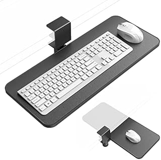 Rotating Keyboard Tray Under Desk - Klearlook PU Leather Keyboard Drawer Adjustable C Clamp,Ergonomic Mouse Keyboard Platform Extender,No Drilling,Easy Install Keyboard Stand,23.62
