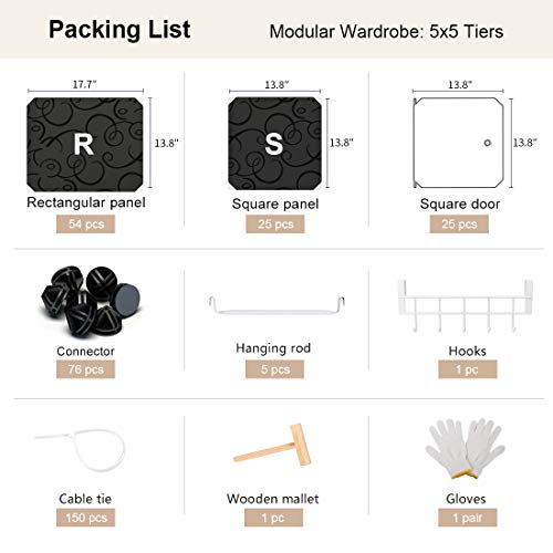 GEORGE&DANIS Portable Wardrobe Closet (71x18x71 inches) Cube Storage Organizer Plastic Dresser Bedroom Armoire Carbinet Shelf, Black