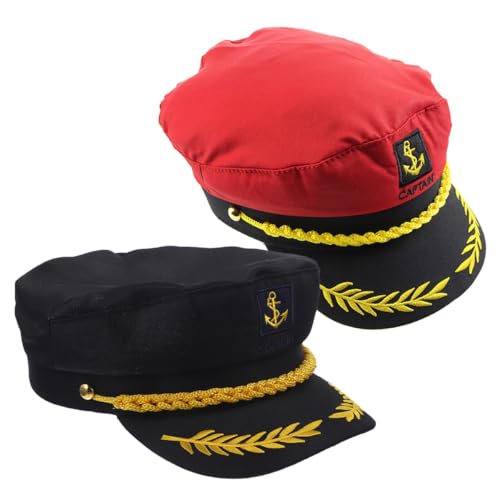 OKUMEYR Sombreros de Capitán Bordados para Fiestas Temáticas y Yates de Verano Paquete de 2 Ajustables de 9.84X7.28X1.96In para Cosplay Adulto