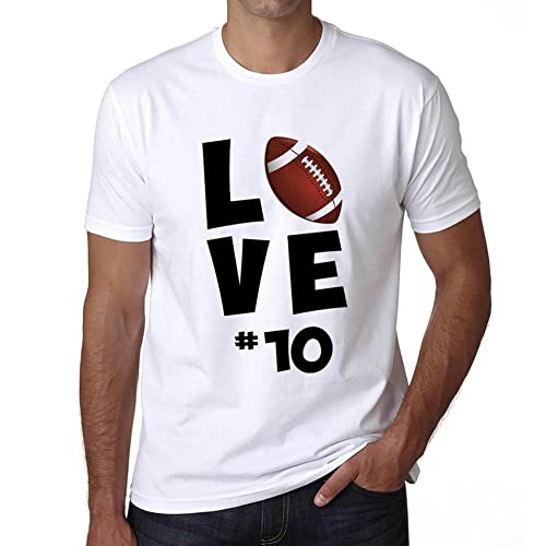 Camiseta para Hombre Me Encanta El Fútbol Americano #10 – I Love American Football #10 – Regalo Diseño Gráfico 10 Años Cumpleaños Aniversario Moda Año 2014 Blanco 4XL