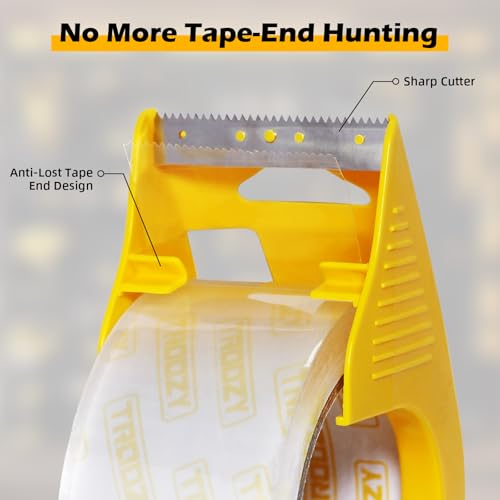 TROOZY 1.88 in x 66.6 YDs Clear Heavy Duty Packing Tape with Dispenser, 2.68 Mil Thick Strong & Durable Shipping Tape for Packing Boxes, Moving, Mailing & Storage