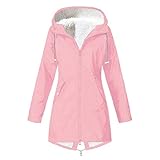 YEBIRAL Damen Herbst Winter Mantel Wasserdichter Kapuzen Regenmantel Outdoor Warm Dicker Solide Regenjacke Winddicht Parka Coat(M,Rosa)