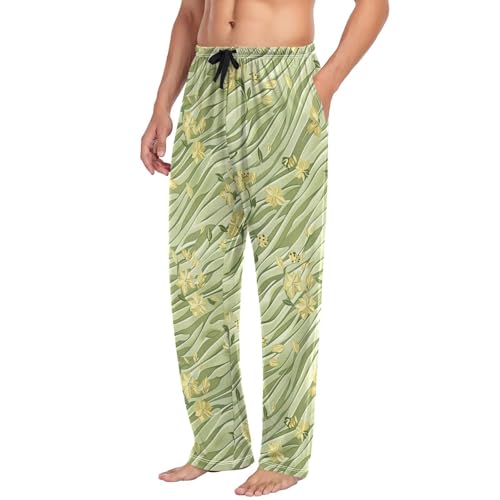 Mens Pajama Pants Sage Florals Green Stripe Soft Lounge Sleep Pj Bottoms with Drawstring Pockets4