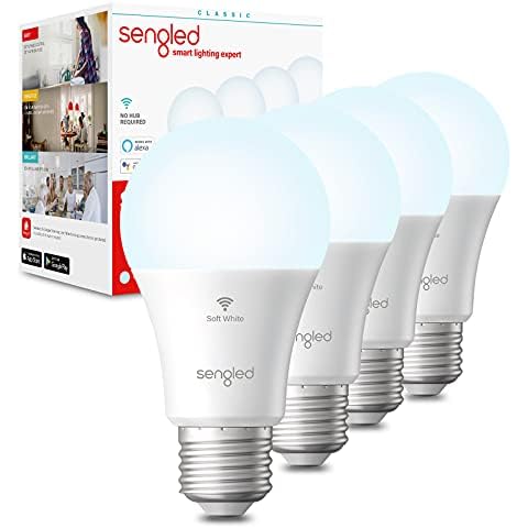 Sengled Alexa WiFi Light Bulb - Smart Bulbs That Work with Alexa/Google Assistant, A19 Daylight (5000K) - No Hub Required, 800LM 60W High CRI)60 Equivalent, 4 Count (Pack of 1) Cover