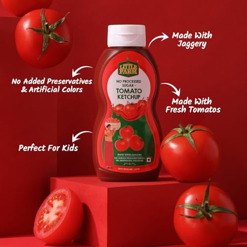 Image of THE LITTLE FARM CO Healthy Jaggery Tomato Ketchup (220g) | No Added Preservatives, No Refined Sugar & No Chemicals | Sweet & Tangy Tomato Sauce Made with Fresh & Natural Ingredients