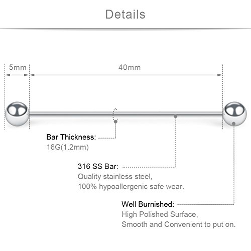 SCERRING 6PCS 16G Industrial Barbell Cartilage Earring Body Piercing Jewelry 28mm 32mm 35mm 38mm 40mm2