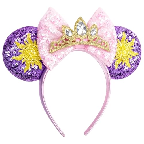 NCXFTP Princess Style Headband with Mouse Ears and Sequin Bows Elegant Park Accessory for Costume Parties and Theme Events Adjustable Hairband for Women and Girls with Sparkling Details