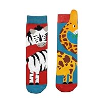 Squelch Thick & Cosy Welly Socks for Children - perfect for wellies, hiking or skiing (UK, Numeric, 4, 7, Regular, Giraffe & Zebra (odd socks))