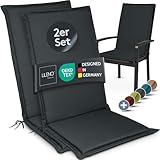 LILENO HOME Gartenstuhl Auflagen [2er Set - Hochlehner] in Anthrazit - Bequeme Liegen als Sitzauflagen für Gartenmöbel - Stuhlkissen für Gartenstühle und Klappstühle MIA
