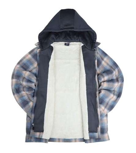 Image of LeeHanTon Mens Heavyweight Hoodies Casual Zip Up Plaid Flannel Shirt Jackets Winter Thick Berber Lined Fleece Coat