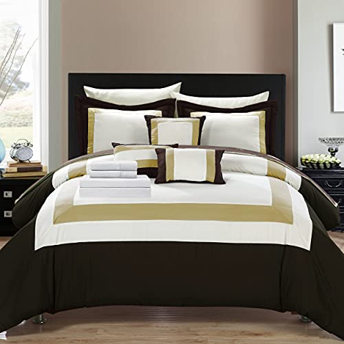 Chic Home 10-Piece Bed in a Bag Comforter Set, Brushed Microfiber,Shams, Decorative Pillows and Sheet Set Included, King, Gold