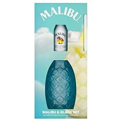 Malibu and Glass Gift Set, including Malibu Caribbean Rum with Coconut Flavour 5cl, and a stylish pineapple-shaped glass. Perfect for Christmas and Birthdays. Premium Packaging. – Blue Tree