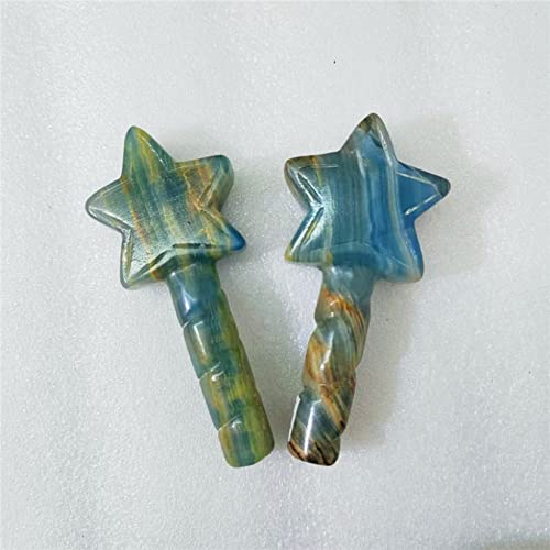 Bâton de fée en pierres précieuses bleues naturelles, cristaux et pierres, artisanat de sculpture en Fluorite, cadeau, magique en étoile de cristal for 1 pièce Collections de la maison ( Color : Blue