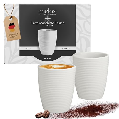 MELOX - 2er Set Latte Macchiato Tassen Tornado-Line Porzellan Weiß...