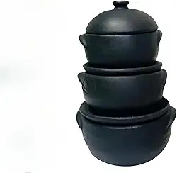 Kit 3 Panelas de Barro Curada Comida Caseira 1L, 2L e 3L, Caçarolas de Grés com Alças e Tampa