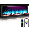 OSEYM 3 Sided Electric Fireplace Insert, 50" Smart Wi-Fi Wall Recessed Built-in Fireplaces Heater 1500/750W with APP & Remote Control, 251RGB Color Combinations, 3 Group Lights, Timer, Log & Crystal