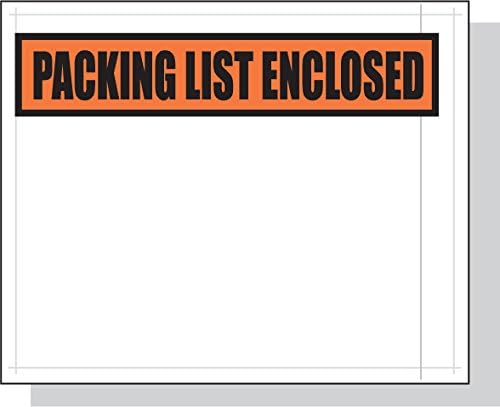 4.5" x 5.5" x 2 mil Clear Plastic Packing List Envelopes with "Packaging List Enclosed" Printed on Orange Background (Case of 1,000)