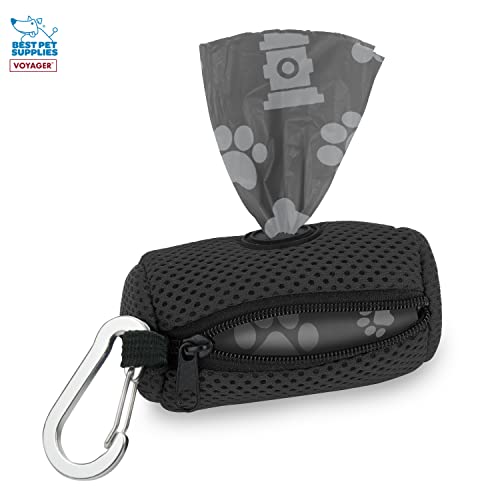 Image of Best Pet Supplies Dog Poop Bag Holder Leash Attachment, Color, Reusable Mesh Dispenser Pouch for Travel, Walking, Park, and Outdoor Use, Soft and Durable with Clip-On - Black, (DS01-BK)