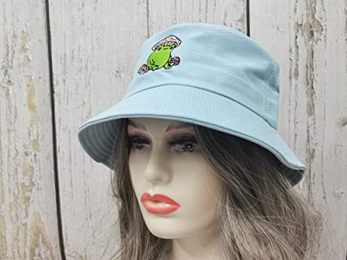 Frog With Mushroom Hat Cottagecore Embroidered Bucket Hats, Light Blue Summer Travel Unisex Embroidery Beach Sun Hat Outdoor Fisherman Cap #TOP5