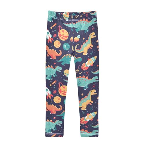 Wusikd Dinosaurs Floating Girls' Leggings Toddler Doodles Space Planets Rocket Kids Yoga Pants Dance Active Tights 4T